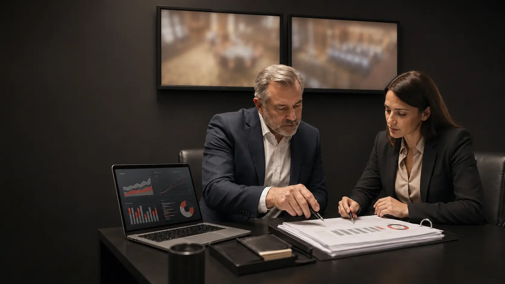 Casino kredi risk yöneticisi ve finans müdürü, kredili kayıplara uygulanacak koşullu discount teklifini değerlendiriyor.
