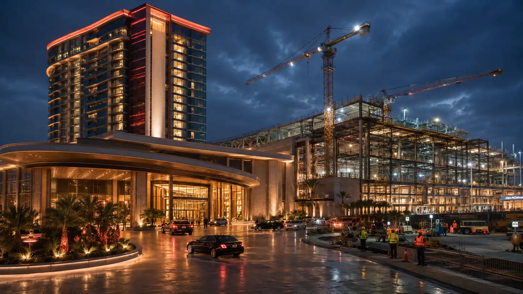 Yeni açılan casino resortu ve devam eden genişleme inşaatı