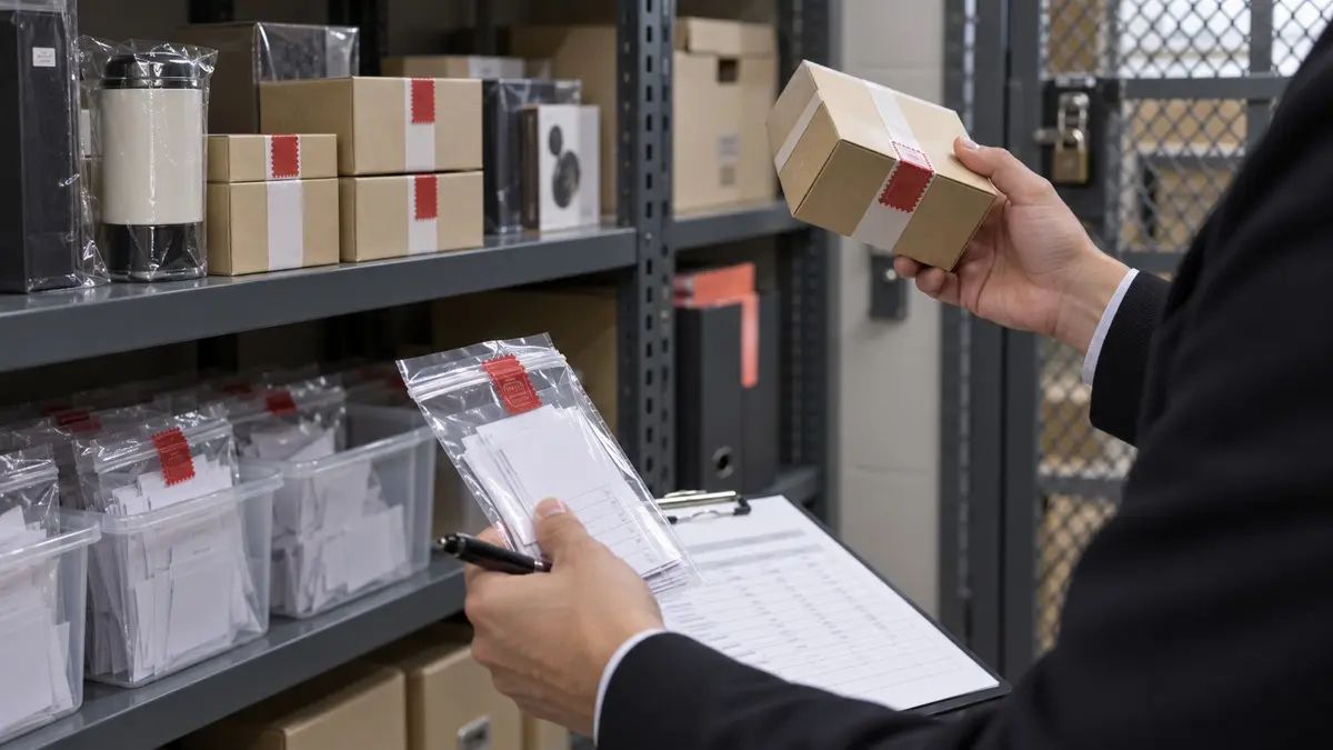 Denetçinin mühürlü çekiliş paketlerini ve ödül envanteri kayıtlarını güvenli depoda karşılaştırması